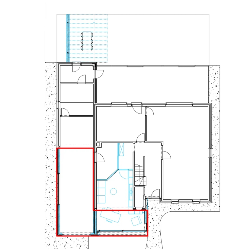 Plan de permis de l'extension de la maison unifamiliale en agglomération liégeoise