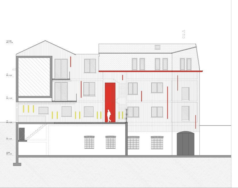 Elévation pour le projet de transformation d'un immeuble permis d'urbanisme Verviers