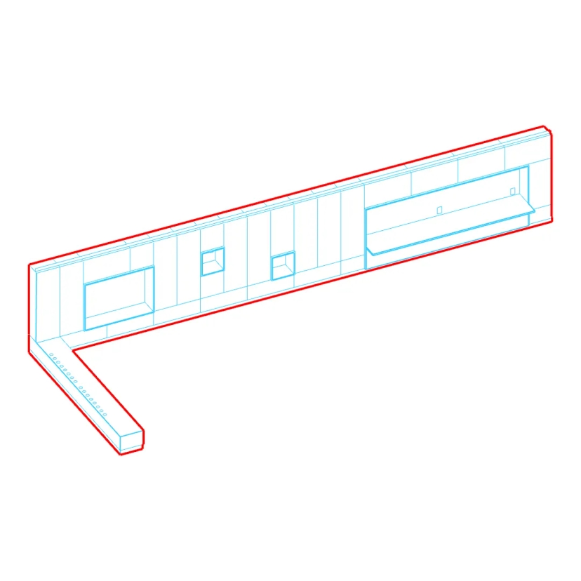 Axonométrie du mobilier intégré