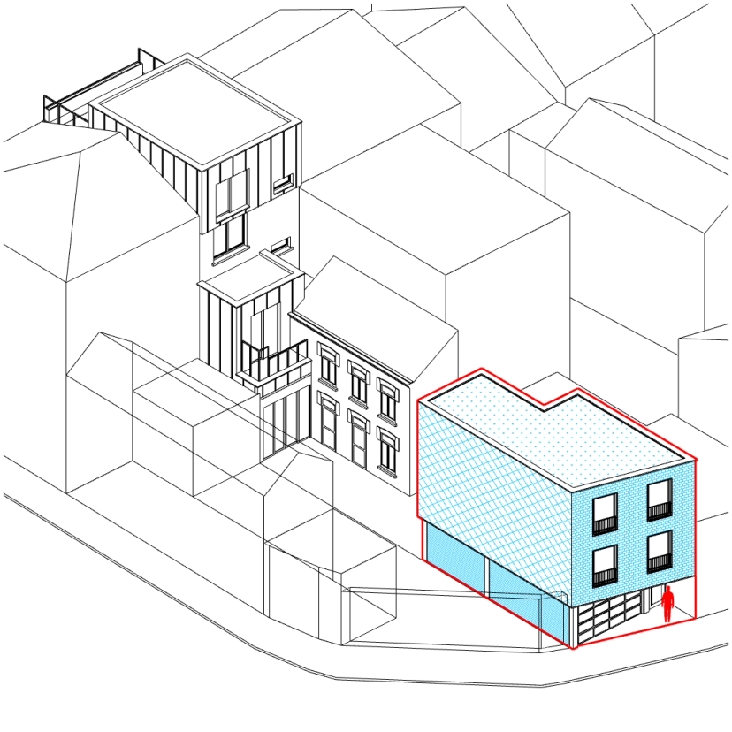 Axonométrie du projet au permis d'urbanisme